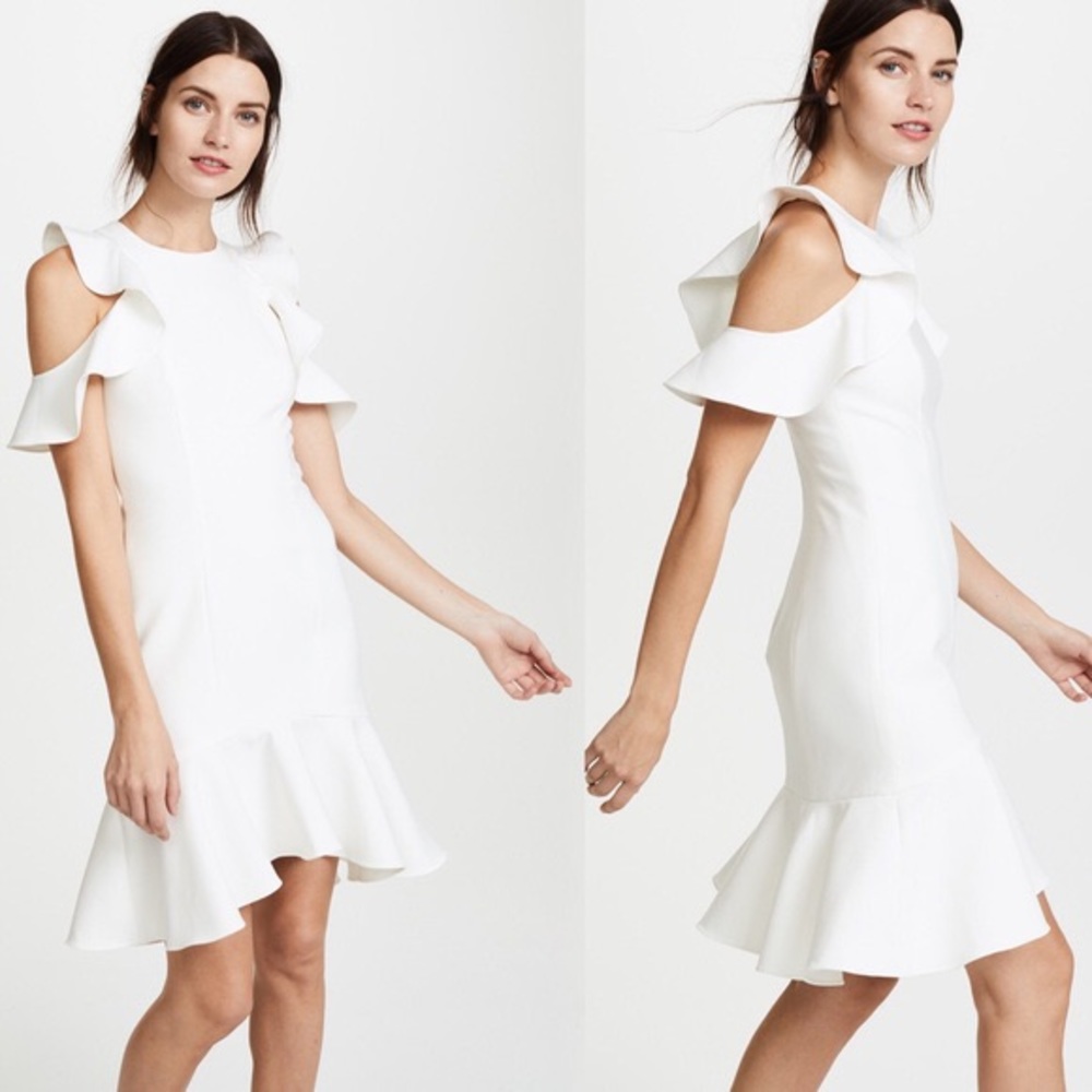 Cinq a sept white cold shoulder ruffle dress sz 0